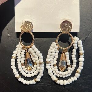Elegant Gold and White Beaded Earrings